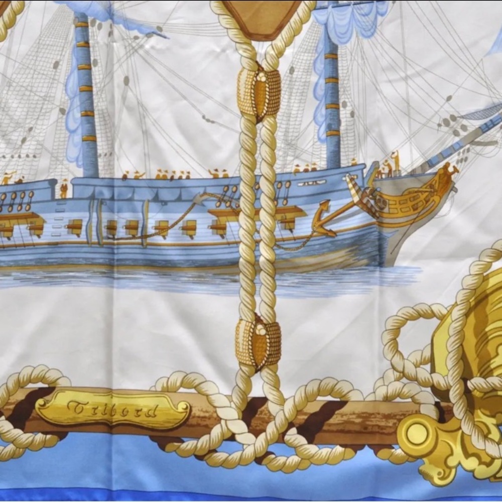 Authentic HERMES Carre 90 Scarf "Tribord" Silk Blue - Picture 5 of 16